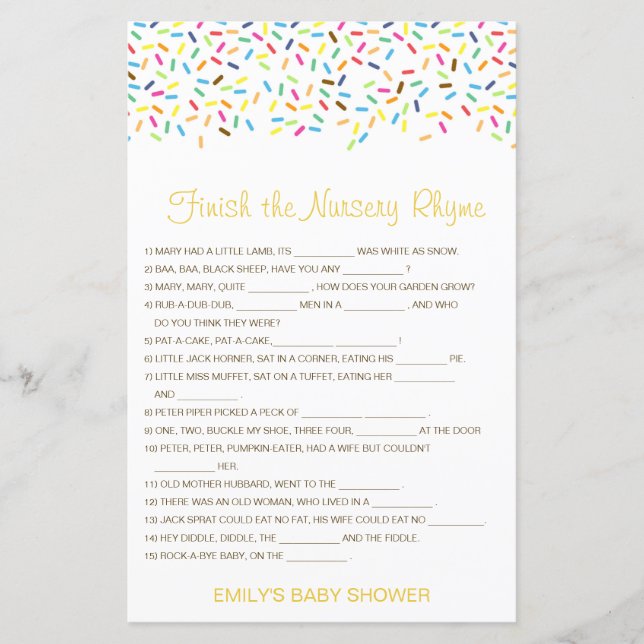 Editable Finish the Nursery Rhyme with Answer (Front)