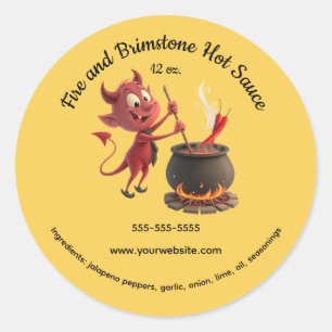 Editable Fire and Brimstone Devil Hot Sauce Classic Round Sticker