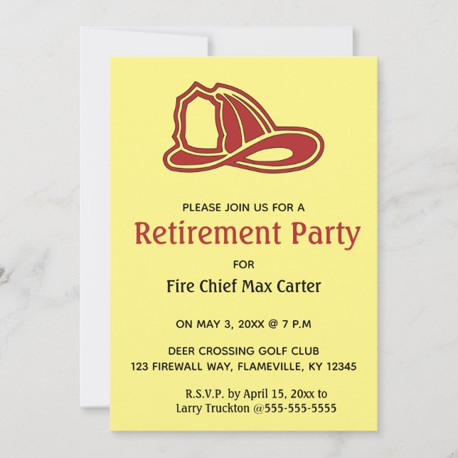 Editable Fire Fighter's Hat Retirement Invitation (Front)