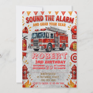 Editable Fire Truck Birthday Invitation