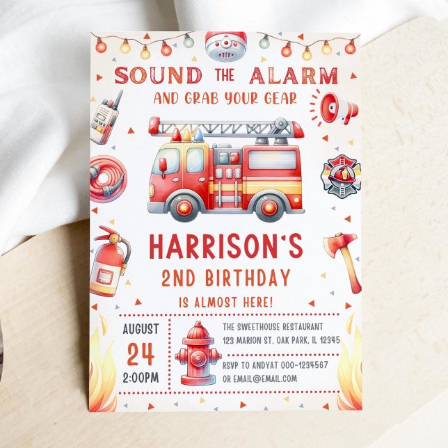 Editable Fire Truck Birthday Invitation Template (Creator Uploaded)