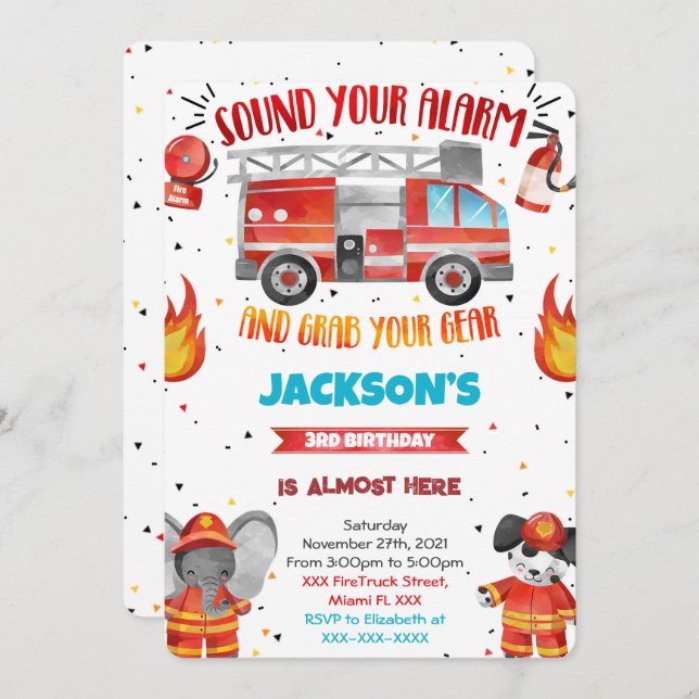 Editable Fire Truck Birthday Invitations (Front/Back)
