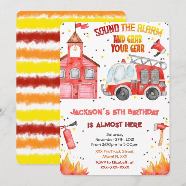 Editable Fire Truck Invitations (Front/Back)