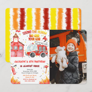 Editable Fire Truck Photo Invitations