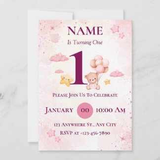 Editable First Birthday Party Invite Printable