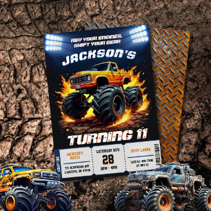 Editable Flame Monster Truck Birthday  Invitation