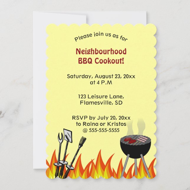 Editable Flames Neighbourhoood BBQ Cookout Invitation (Front)