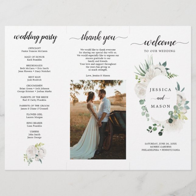 Editable Fleur Jolie Trifold Wedding Program Flyer (Front)