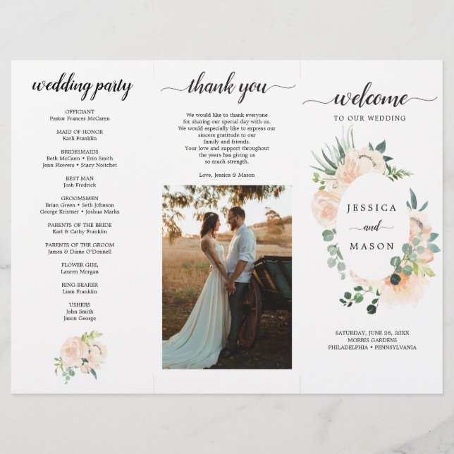 Editable Fleur Jolie Trifold Wedding Program Flyer (Front)