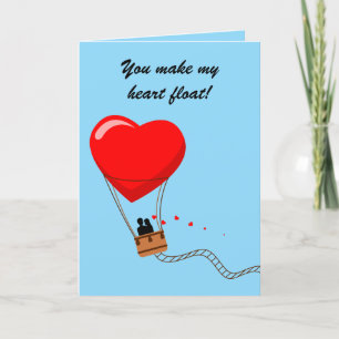 Editable Floating Heart Hot Air Balloon Valentine Card