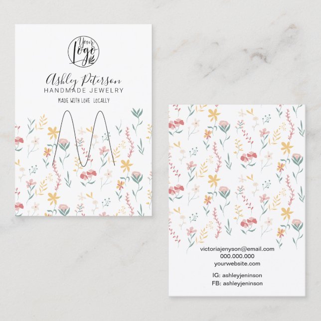 Editable floral logo  jewellery ring holder business card (Front/Back)