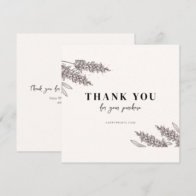 Editable Floral Thanks For Your Order  Thank You Card (Front/Back)