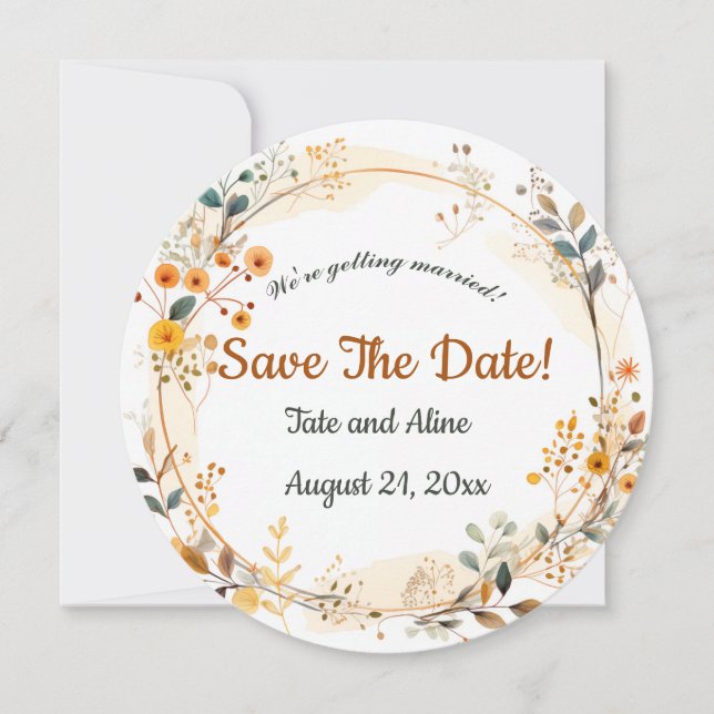 Editable Floral Wreath Save the Date Invitation (Front)
