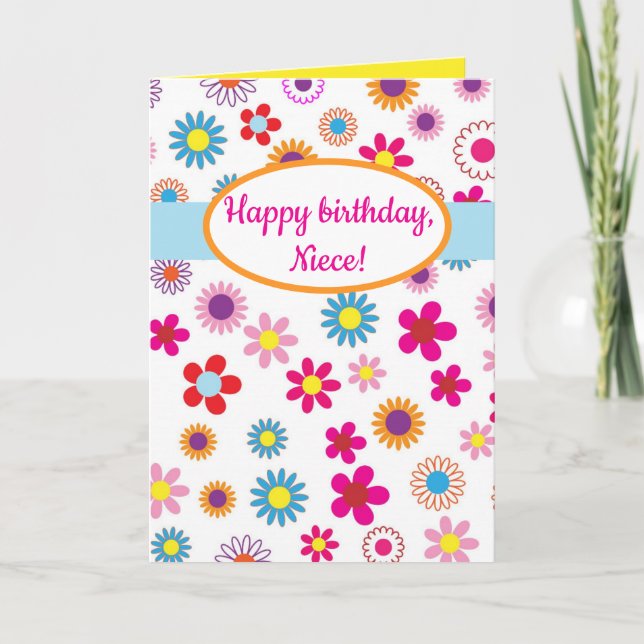Editable Flowers Floral Birthday  Card (Front)