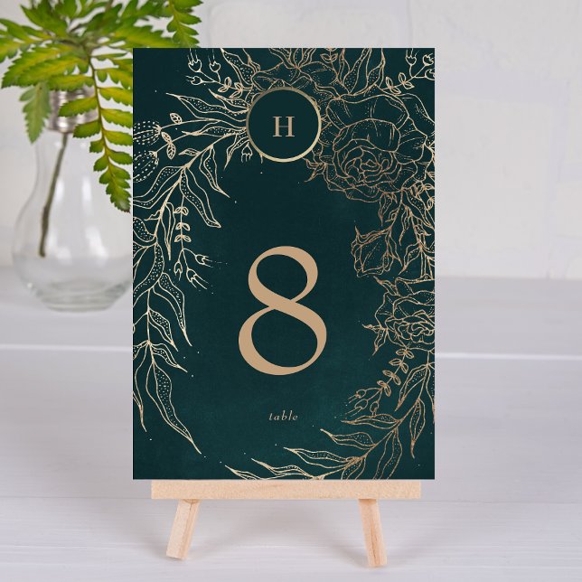 Editable Foil Gold Emerald Wreath Wedding Table Number (Creator Uploaded)