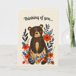 Editable Folk Art Bear and Flowers Card