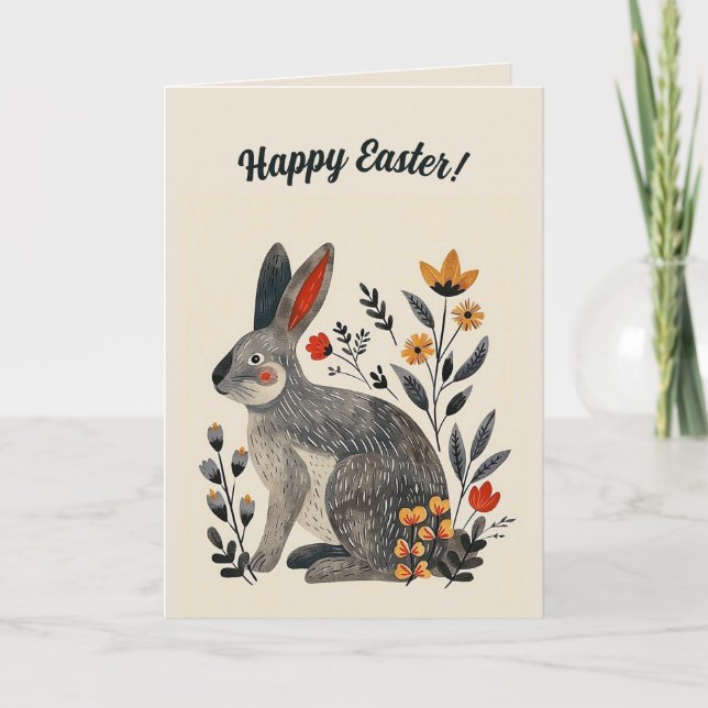 Editable Folk Art Bunny Card (Front)
