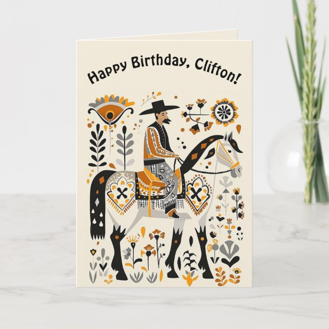Editable Folk Art Cowboy on a Horse Card (Front)