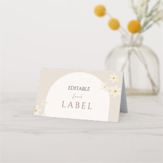 Editable Food Label, Boho Daisy Floral Design Place Card