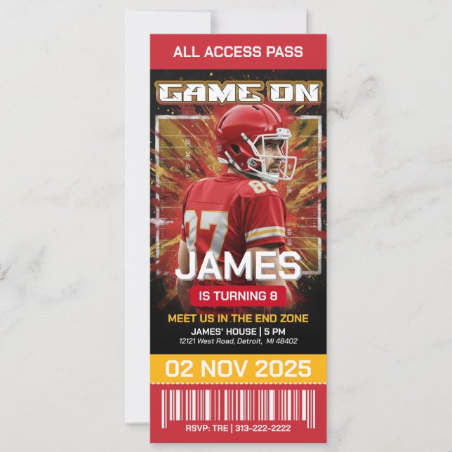 Editable Football Ticket Birthday Invitation  (Front)