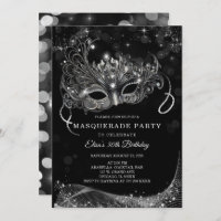 Editable for Masquerade Black and Silver Party