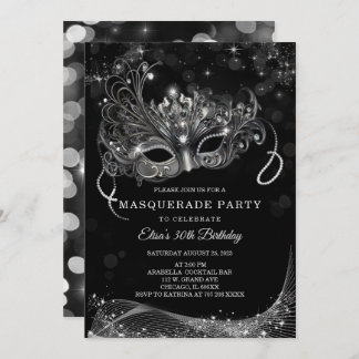 Editable for Masquerade Black and Silver Party Invitation