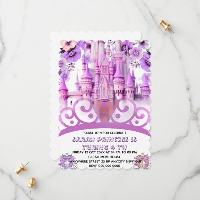 Editable Four ever a Princess 4th Birthday Invitat Save The Date (Front/Back In Situ)