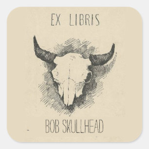 Editable Frederic Remington Cow Skull Bookplate Square Sticker