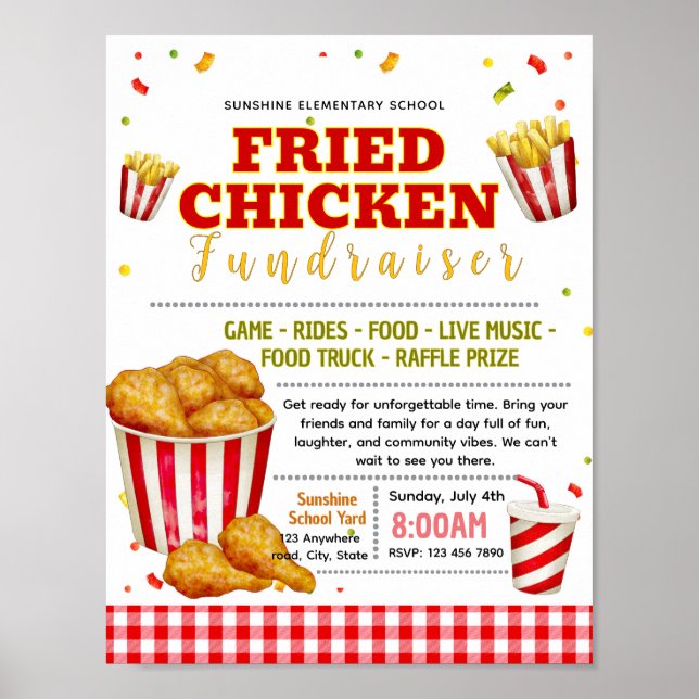 Editable fried chicken fundraiser flyer poster (Front)