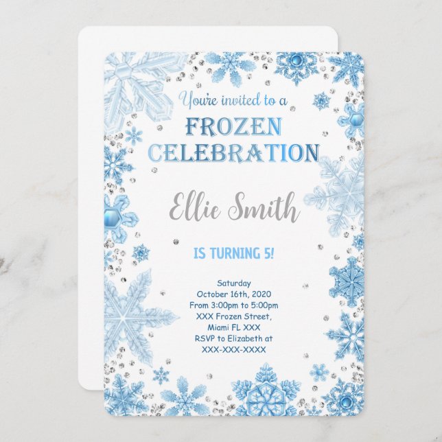 Editable Frozen Birthday Invitation (Front/Back)