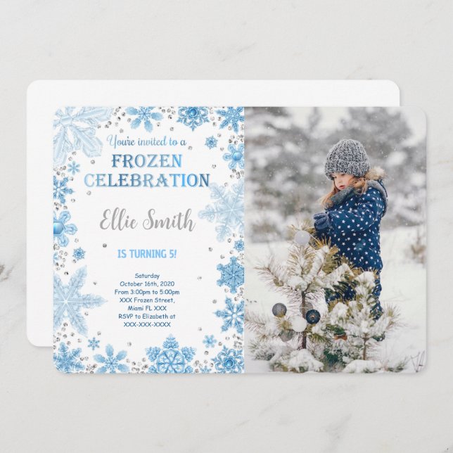 Editable Frozen Birthday Photo Invitation (Front/Back)