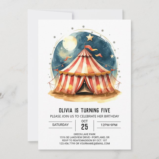 Editable Fun Tent Circus Birthday Invitation (Front)