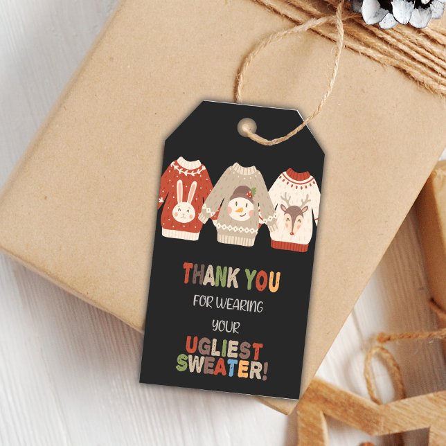 Editable Funny Christmas Party Gift Labels (Ugly Sweater Favor Tags)