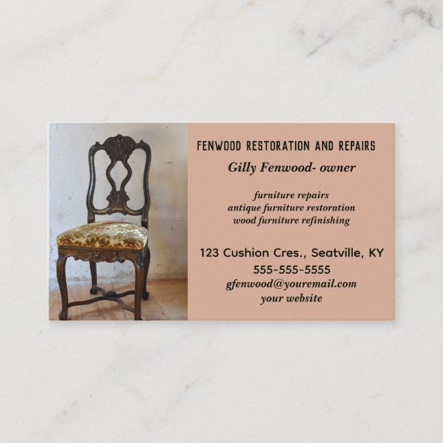 Editable Furniture Restoration and Repairs Busines Business Card (Front)