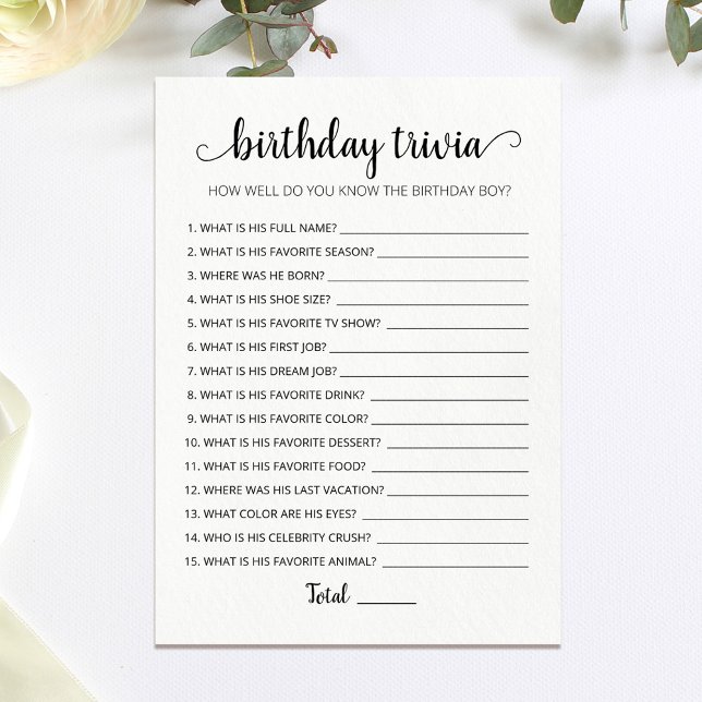 Editable game Birthday Trivia Birthday party Card (Creator Uploaded)