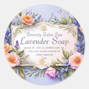Editable Garden Flowers Lavender Soap Classic Round Sticker