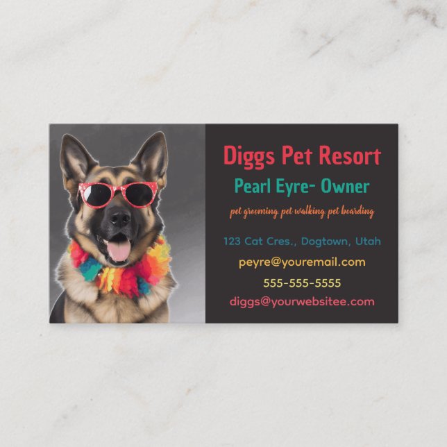 Editable German Shepherd Pet Resort Business Card (Front)