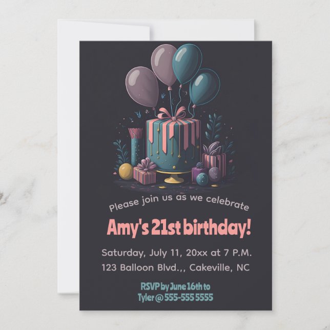 Editable Gifts and Balloons Birthday Invitation (Front)