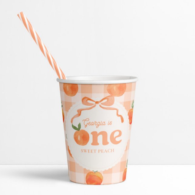Editable Gingham Peach Paper Cups (Creator Uploaded)