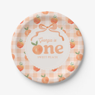 Editable Gingham Peach Paper Plates