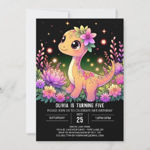 Editable Girl Dinosaur Digital Birthday Invitation