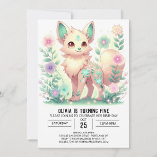 Editable Girl Forest Wolf Digital Birthday Invitation