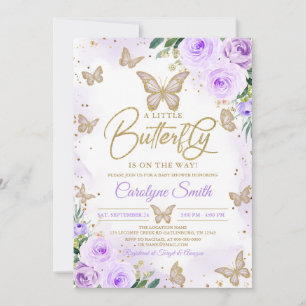 Editable Girl Purple Butterfly Baby Shower Invitation