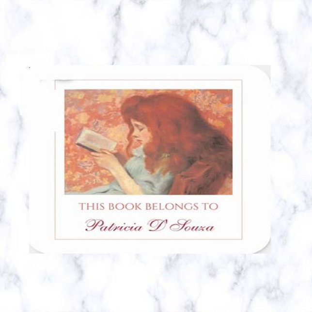 Editable Girl Reading Bookplate Square Sticker (Creator Uploaded)