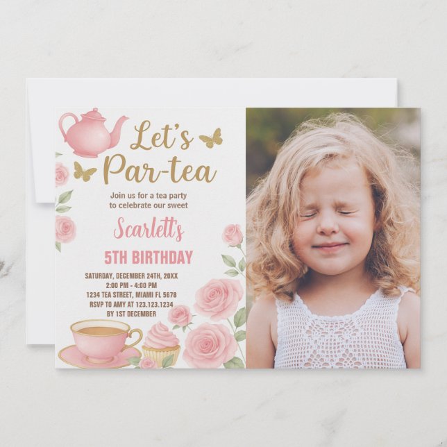 Editable Girl’s Tea Party Invite with photo (Front)
