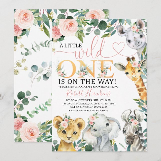 Editable Girl Safari Baby Shower Invitation (Front/Back)