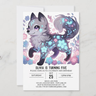 Editable Girl Wolf Digital Birthday Invitation