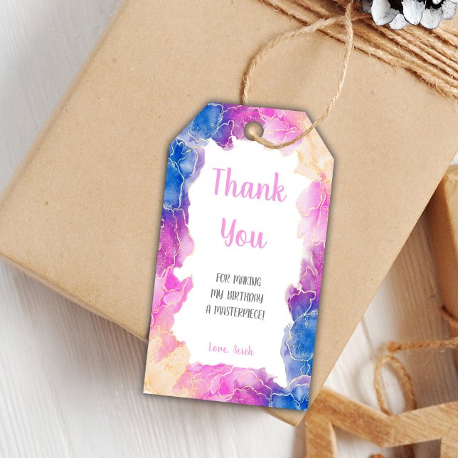 Editable Girls Art Party Favour Tags (Purple Paint Birthday Gift Tags)
