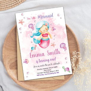 Editable Girls Under the Sea Party Card with Water