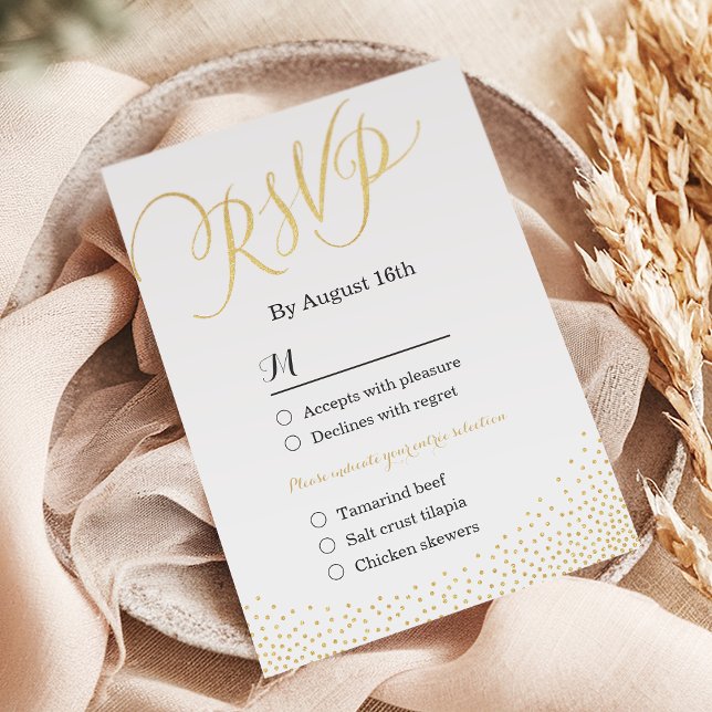 Editable glam faux gold glitter calligraphy RSVP Card (Editable glam faux gold glitter calligraphy RSVP)